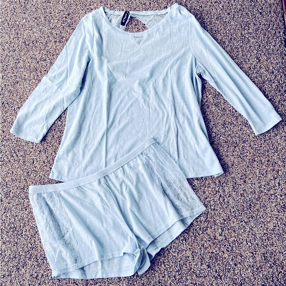 Adore Me Light Blue Lace-Trim Pajama Set